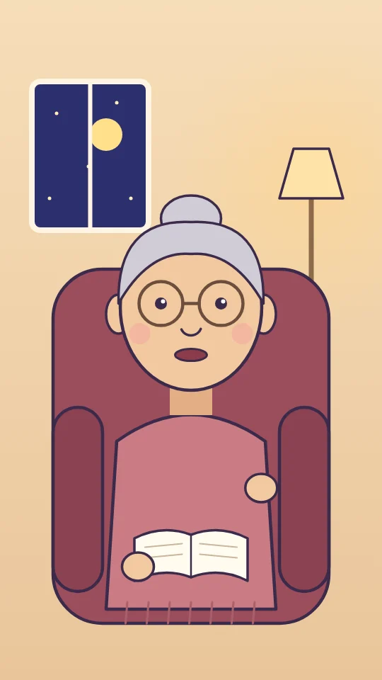 Illustration of a grandma telling a story in an armchair